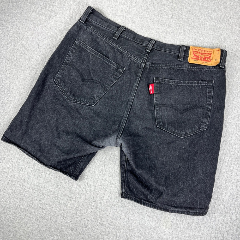 Levi 501 Denim Jean Shorts Mens 40 Fits 39 Black Wash Button‎ Fly Classic  Jorts